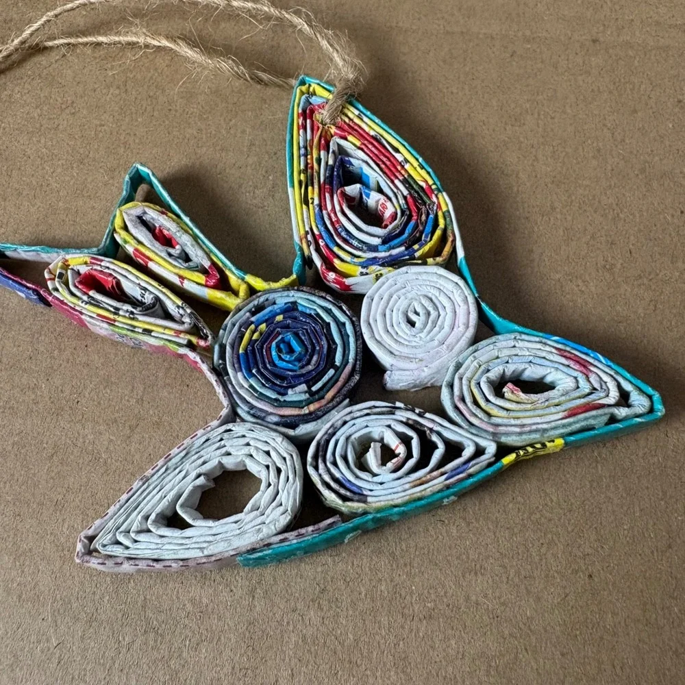 Handmade Paper Quilled‎ Bird Ornament Colorful Recycled Sustainable Folk Art